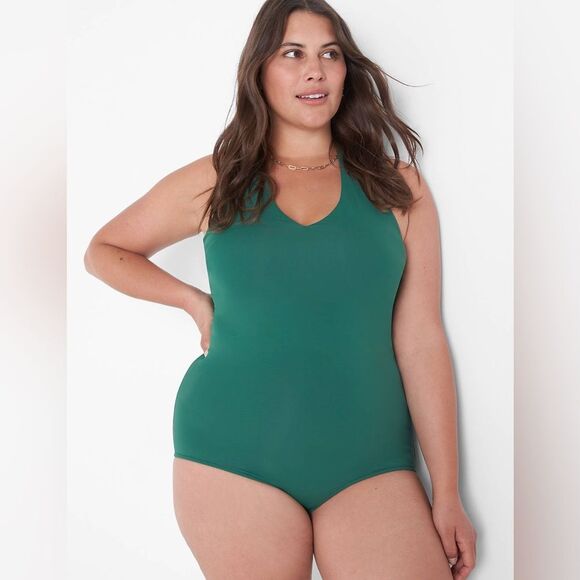 Lane Bryant Fitted Double-Layer Halter Bodysuit hunter green 26/28 - Picture 2 of 9